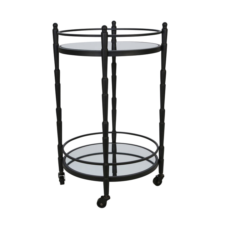 METAL 28" 2 TIER ROUND BAR CART, BLACK