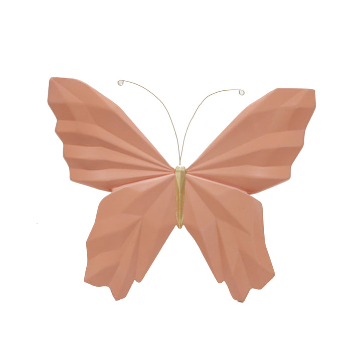 RESIN 8" W ORIGAMI BUTTERFLY WALL HANGING, SALMON