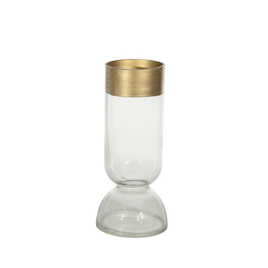 Glass 9" Vase W/ Gold Rim, Clear