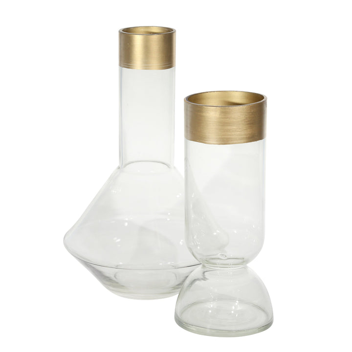 Glass 9" Vase W/ Gold Rim, Clear