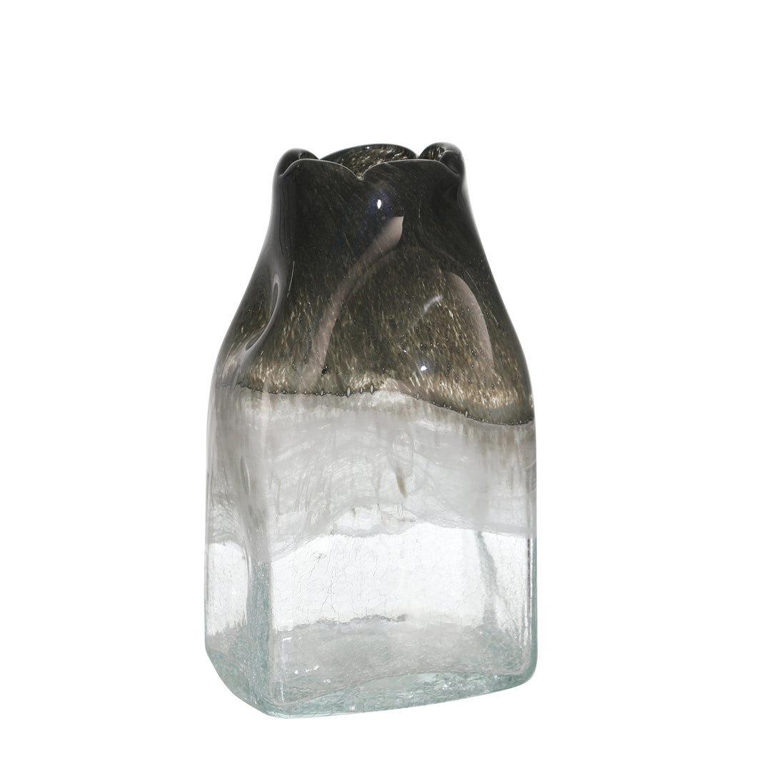 GLASS 10" BOTTLE VASE, SMOKE