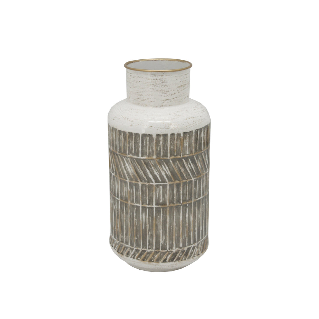 METAL 12" DECO GEOMETRIC JAR,BEIGE