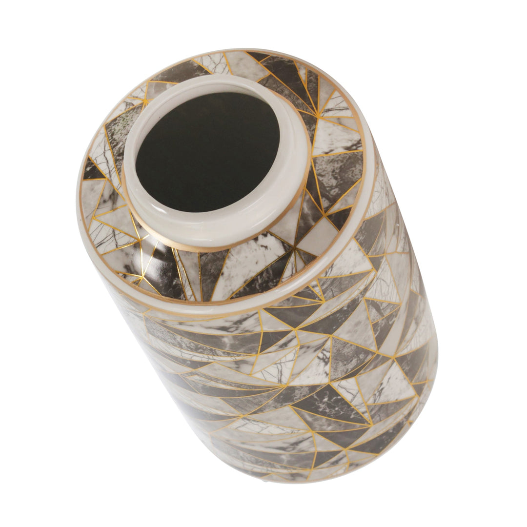 CERAMIC 12" COVERED JAR, ABSTRACT, MULTI