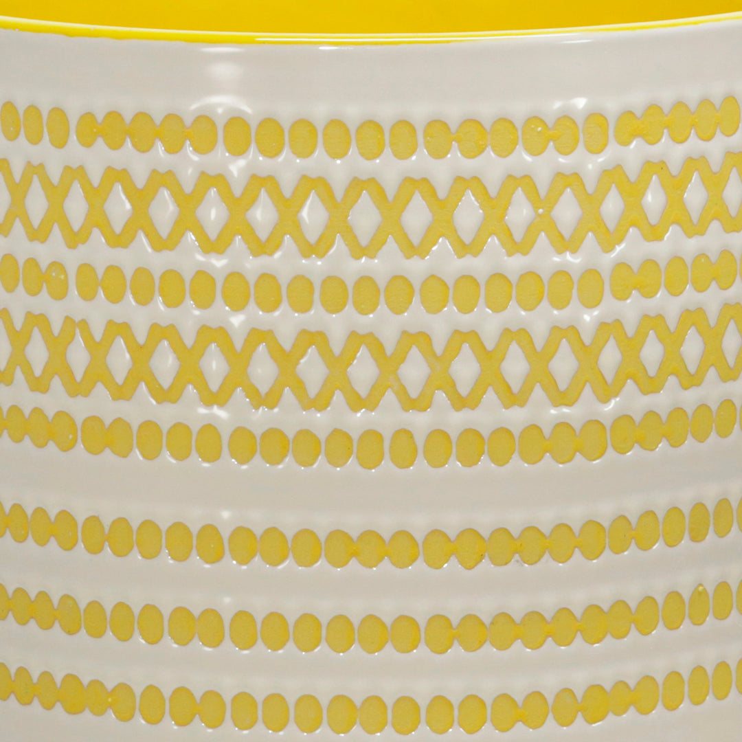 CERAMIC 11" PLANTER ON STAND W/ DOTS, YELLOW