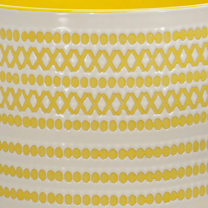 CERAMIC 11" PLANTER ON STAND W/ DOTS, YELLOW