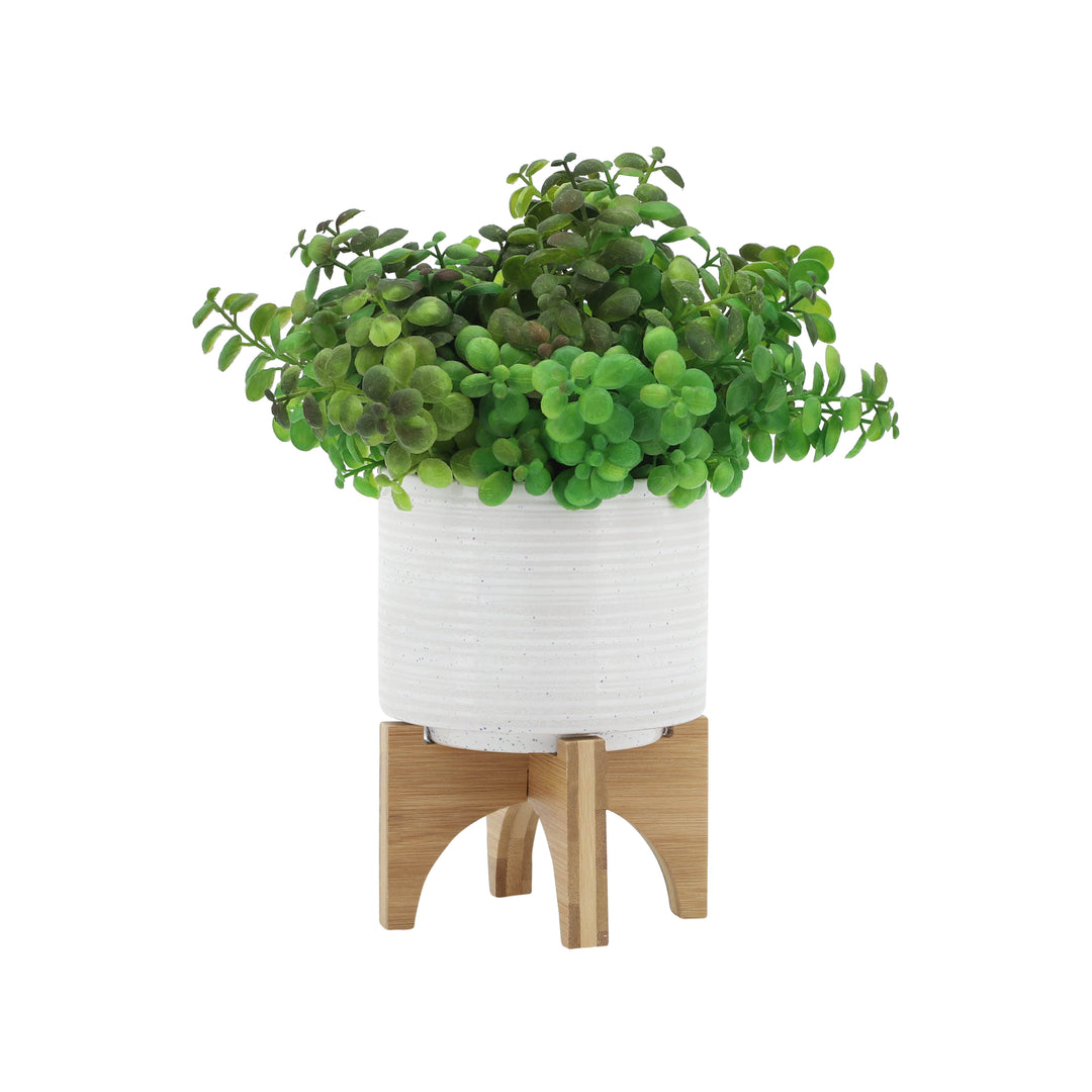 CERAMIC 5" PLANTER ON STAND, SPECKLED WHITE