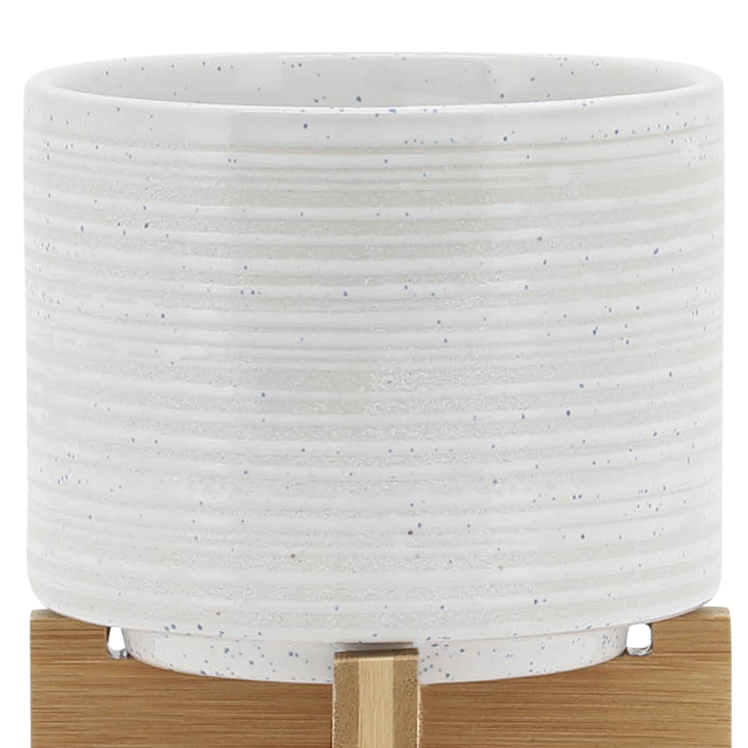 CERAMIC 5" PLANTER ON STAND, SPECKLED WHITE