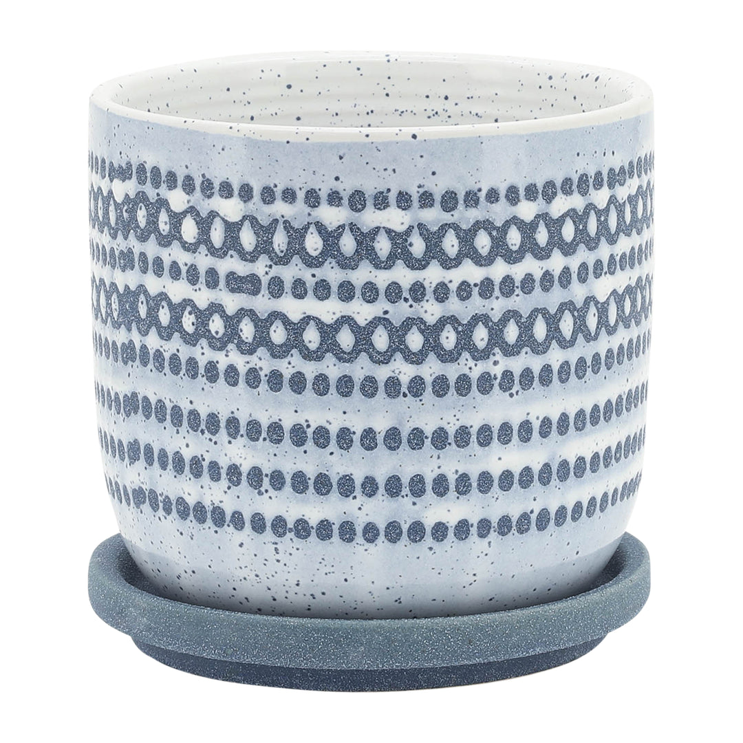 CERAMIC 5" PLANTER W/ SAUCER, BLUE