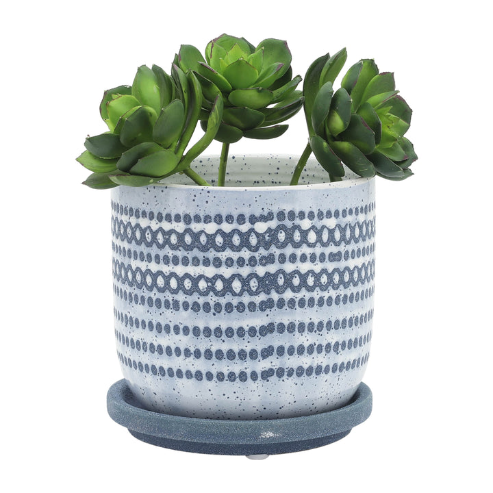 CERAMIC 5" PLANTER W/ SAUCER, BLUE