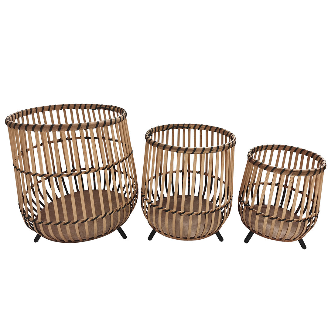 S/3 BAMBOO FOOTED PLANTERS 17/14/10, NATURAL