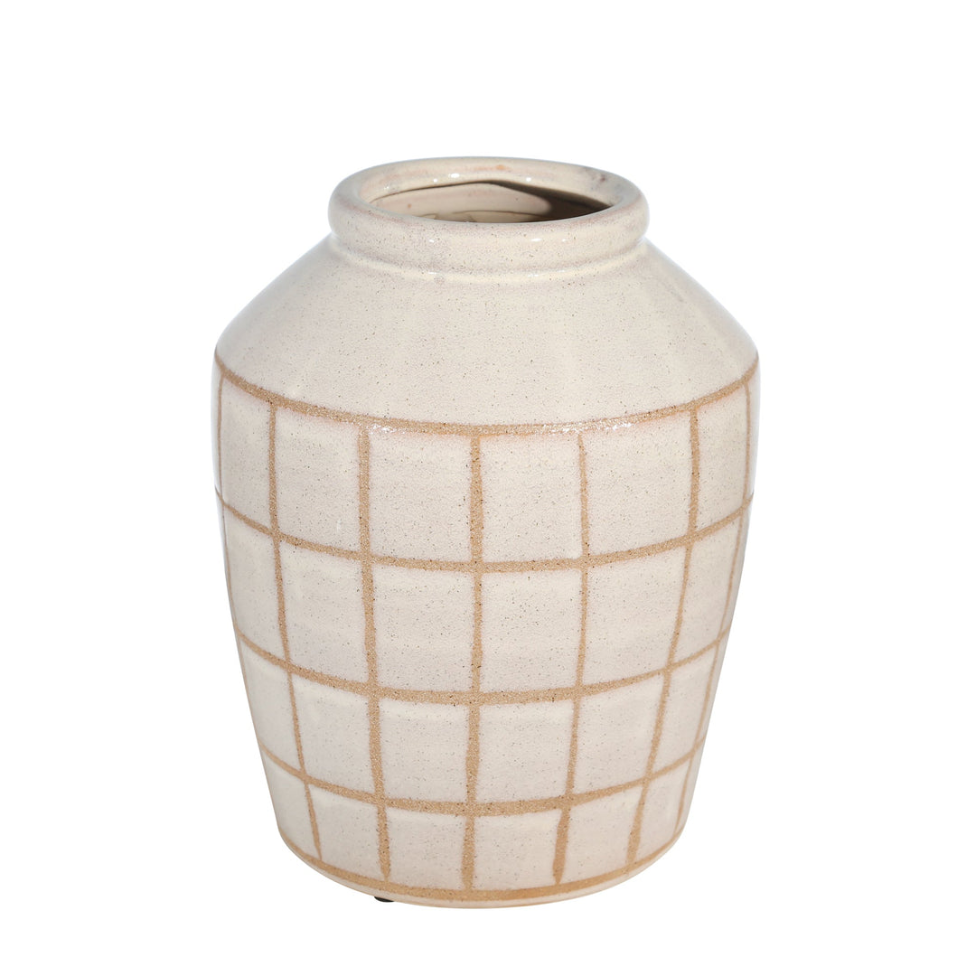 CERAMIC 12", PATTERNED VASE, BEIGE