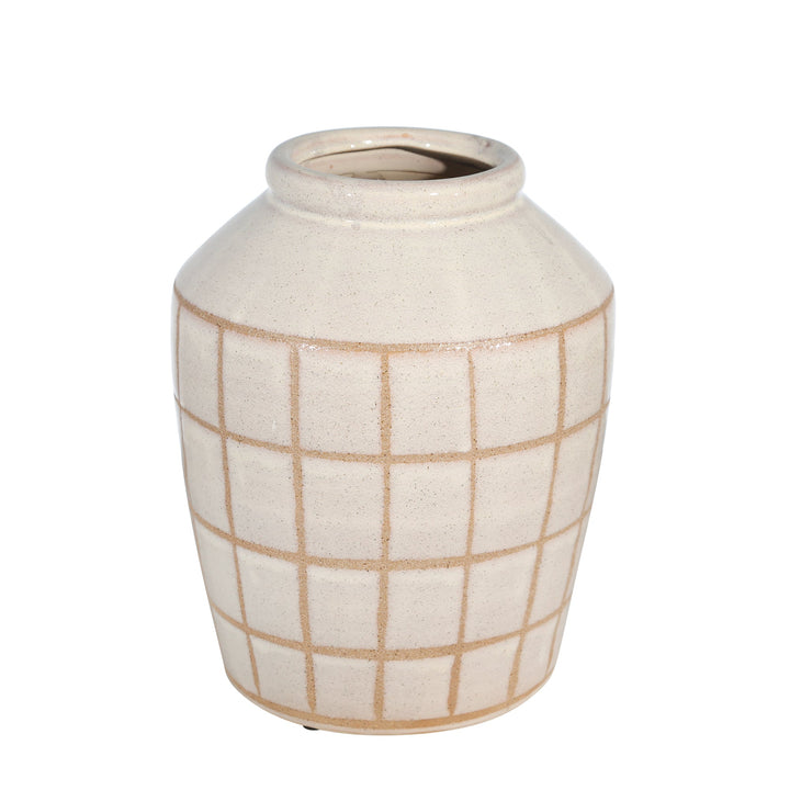 CERAMIC 12", PATTERNED VASE, BEIGE