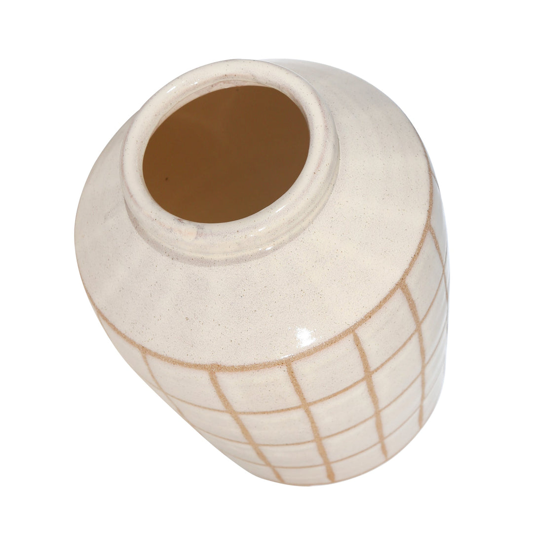 CERAMIC 12", PATTERNED VASE, BEIGE