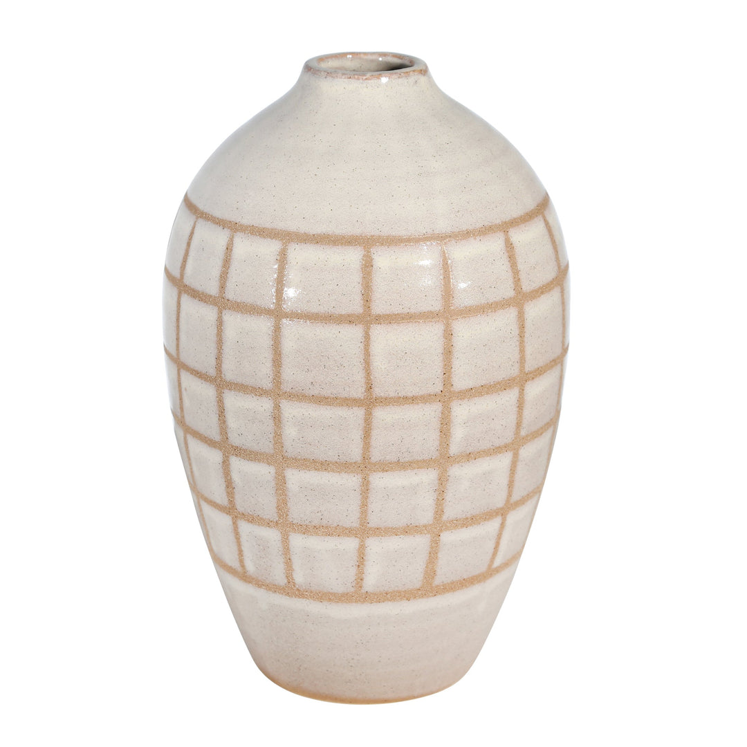 CERAMIC 14", PATTERNED VASE, BEIGE