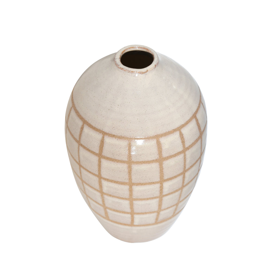 CERAMIC 14", PATTERNED VASE, BEIGE