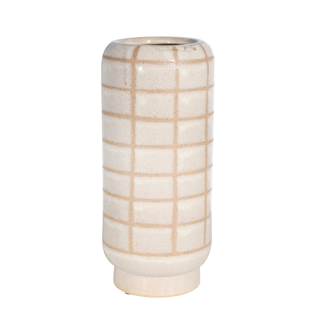 CERAMIC 13", PATTERNED VASE, BEIGE