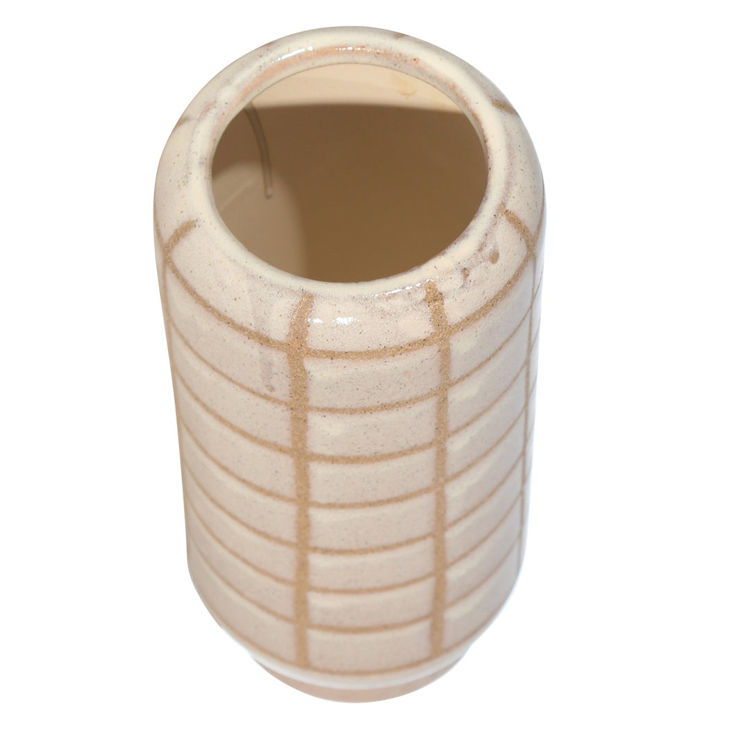 CERAMIC 13", PATTERNED VASE, BEIGE