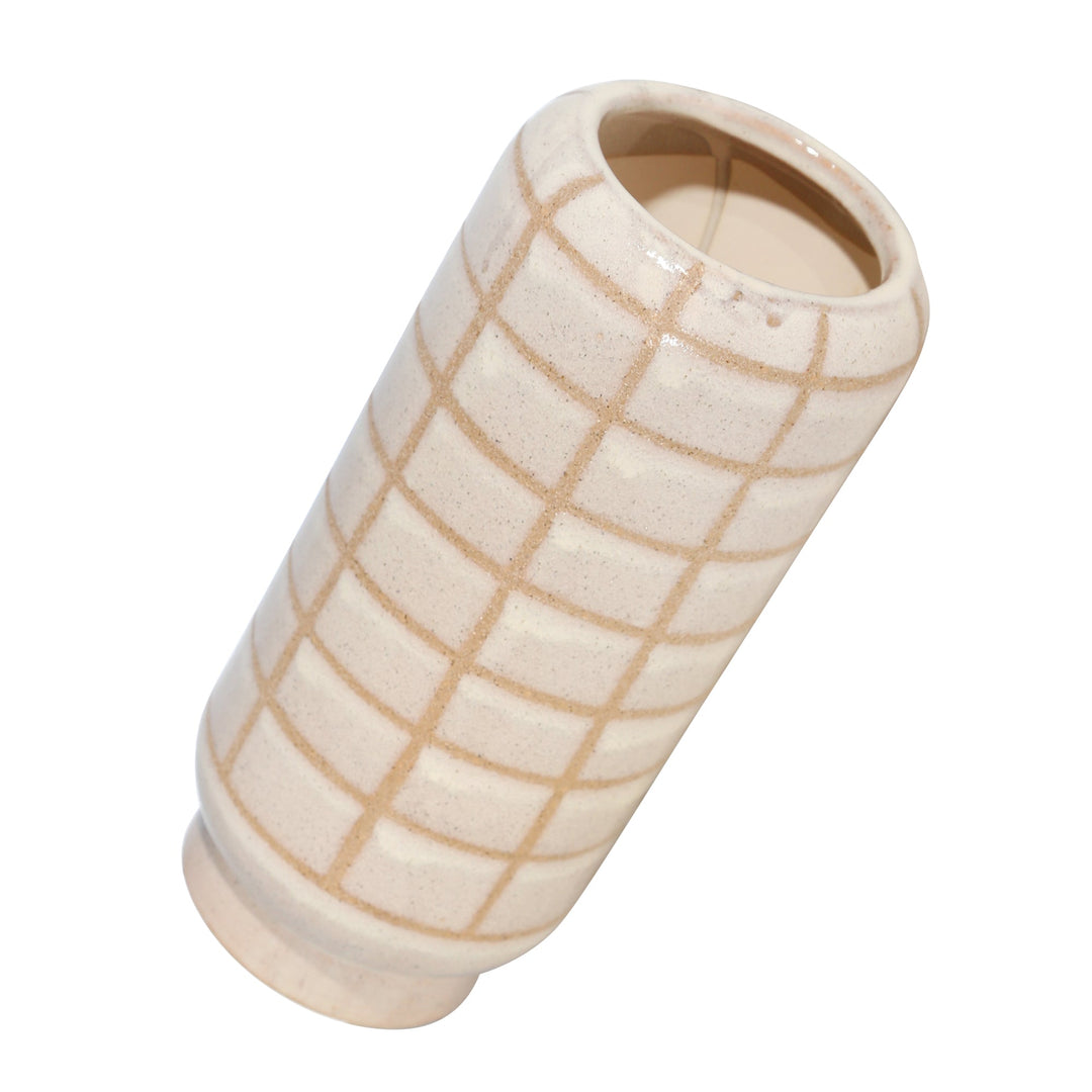 CERAMIC 13", PATTERNED VASE, BEIGE