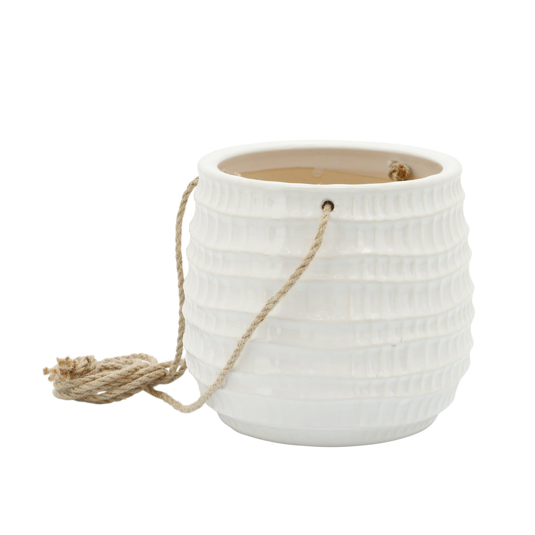 6" Dimpled Hanging Planter, White