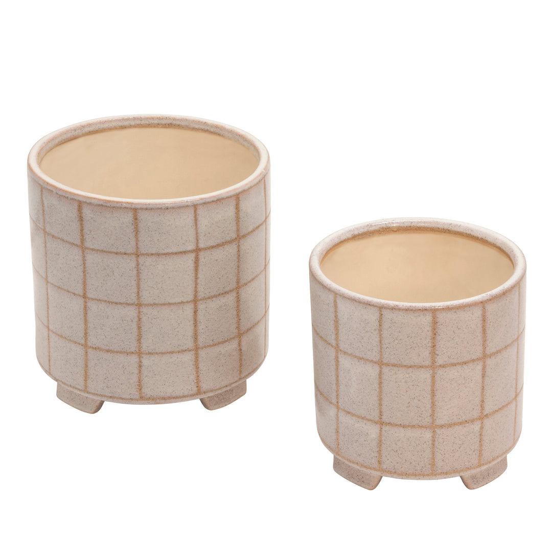 S/2 CERAMIC FOOTED PLANTER, BEIGE