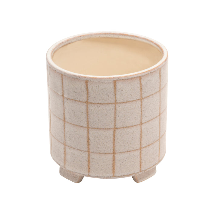 S/2 CERAMIC FOOTED PLANTER, BEIGE