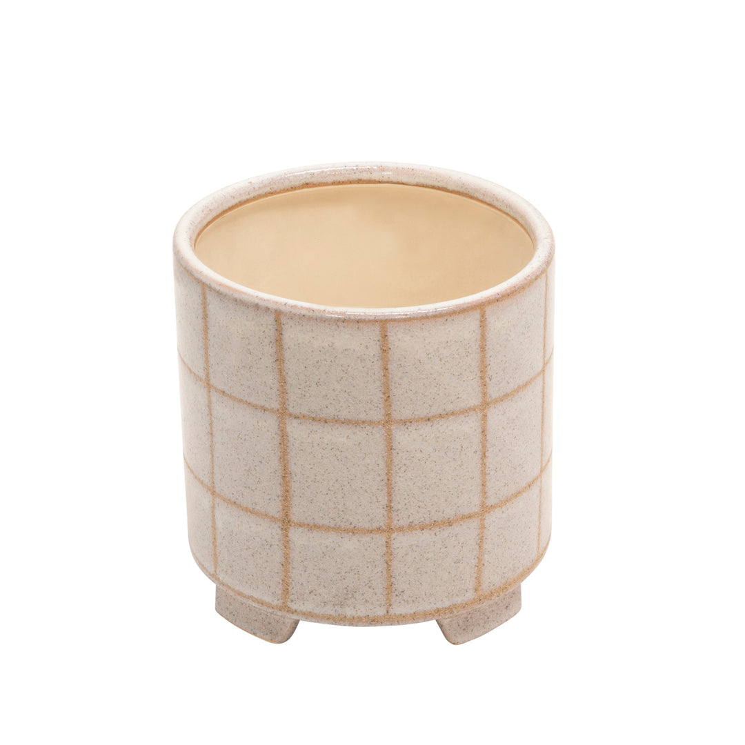 S/2 CERAMIC FOOTED PLANTER, BEIGE