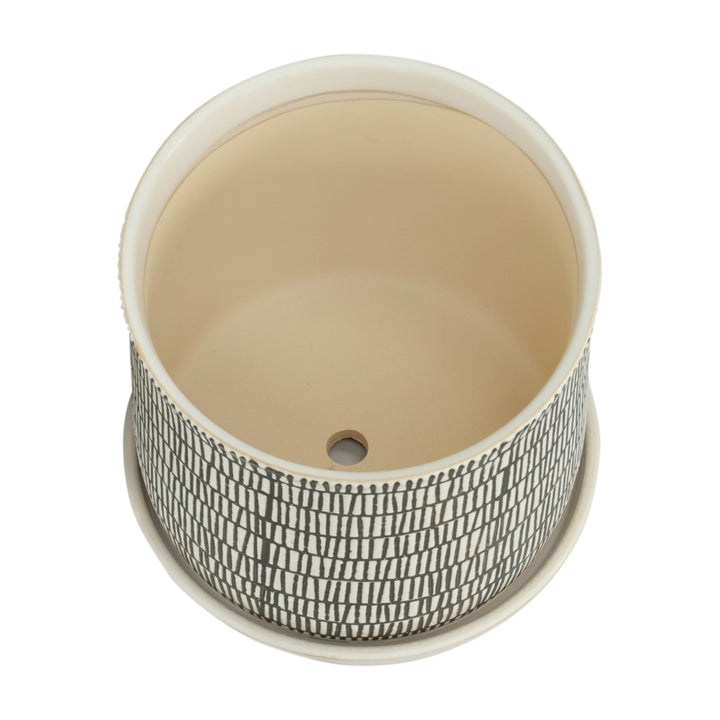 S/2 CERAMIC 6/8" PLANTER W/ SAUCER, BEIGE