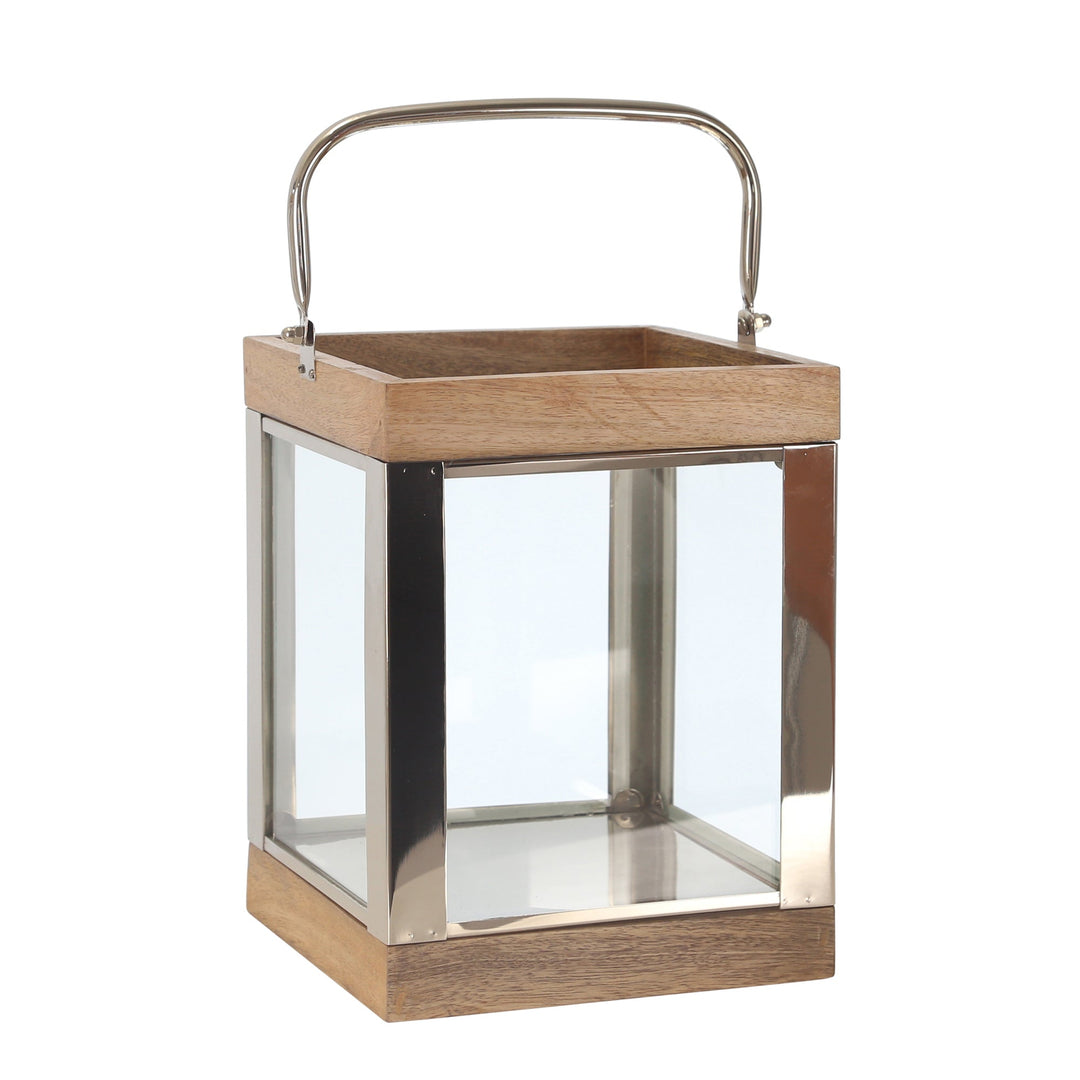 Metal /Wood 10" Lantern,Silver