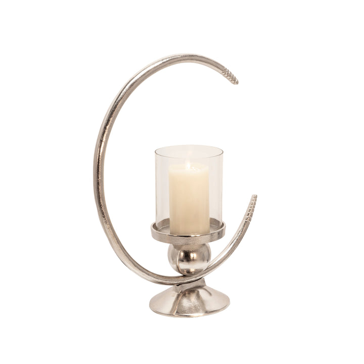 ALUMINUM 19" RING CANDLE HOLDER, SILVER