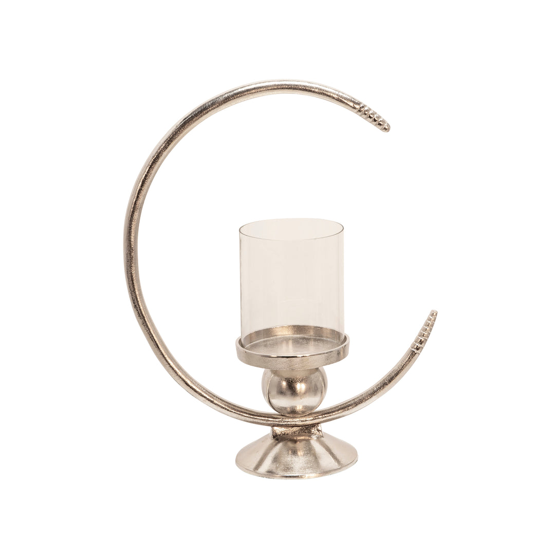 ALUMINUM 19" RING CANDLE HOLDER, SILVER