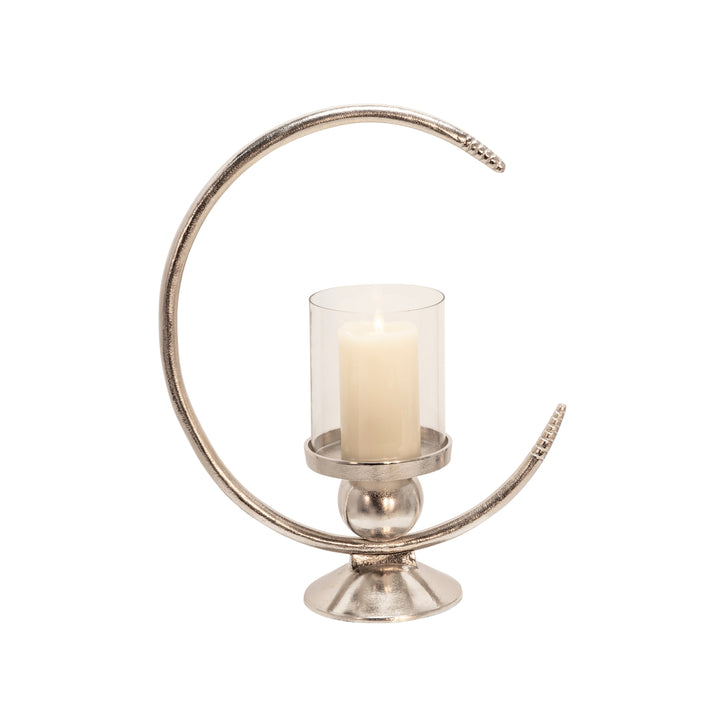 ALUMINUM 19" RING CANDLE HOLDER, SILVER