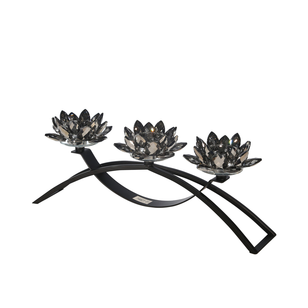 METAL/GLASS 16" 3 LOTUS VOTIVECANDLE HOLDER, BLACK