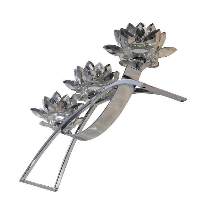 METAL/GLASS 16" 3 LOTUS VOTIVECANDLE HOLDER, SILVE