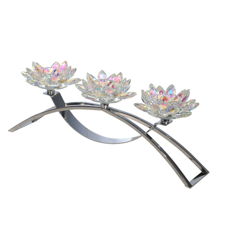 METAL/GLASS 16" 3 LOTUS CANDLE HOLDER, RAINBOW