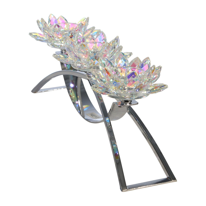 METAL/GLASS 16" 3 LOTUS CANDLE HOLDER, RAINBOW