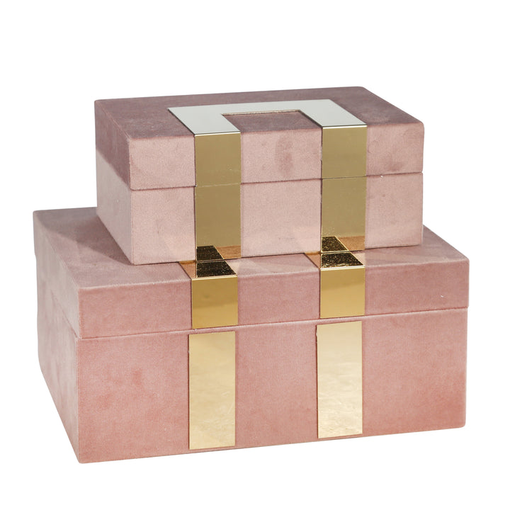 S/2 VELVETEEN JEWELRY BOX, BLUSH