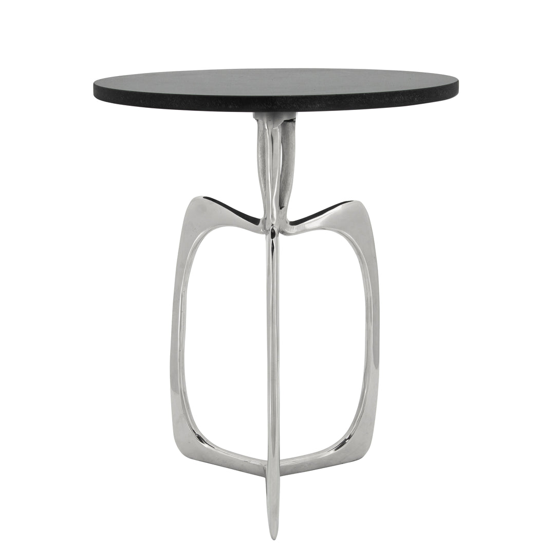 20" ACCENT TABLE W/ BLACK MARBLE, NICKEL