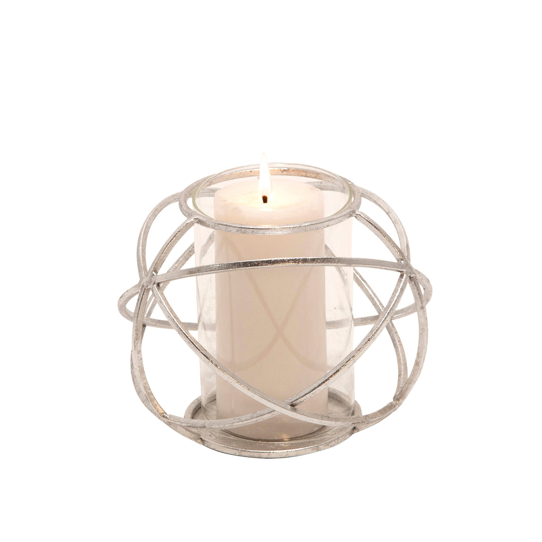 S/2 6" ORB CANDLE HOLDER , SILVER