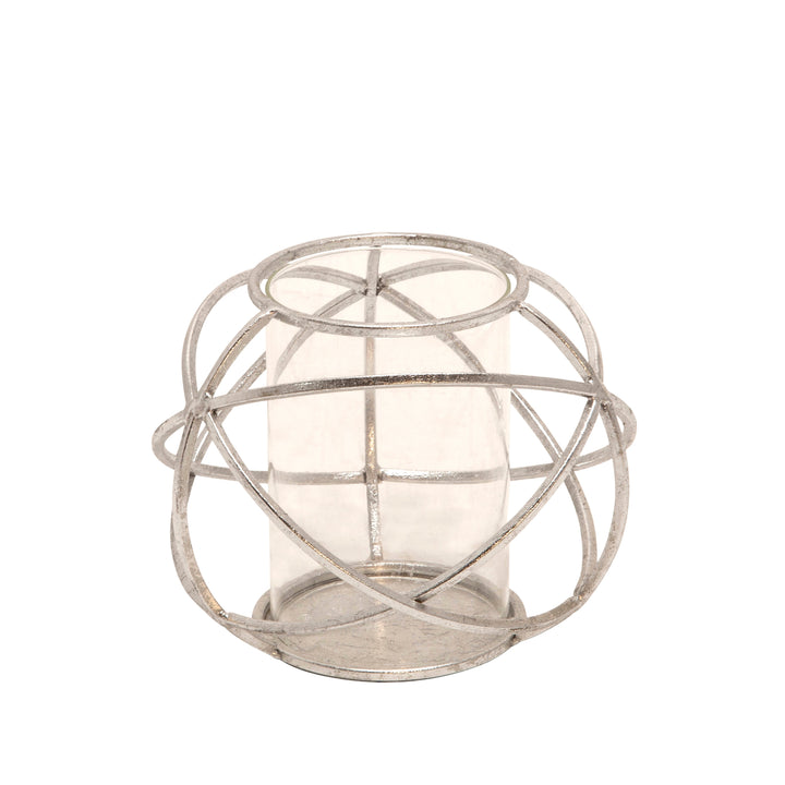 S/2 6" ORB CANDLE HOLDER , SILVER