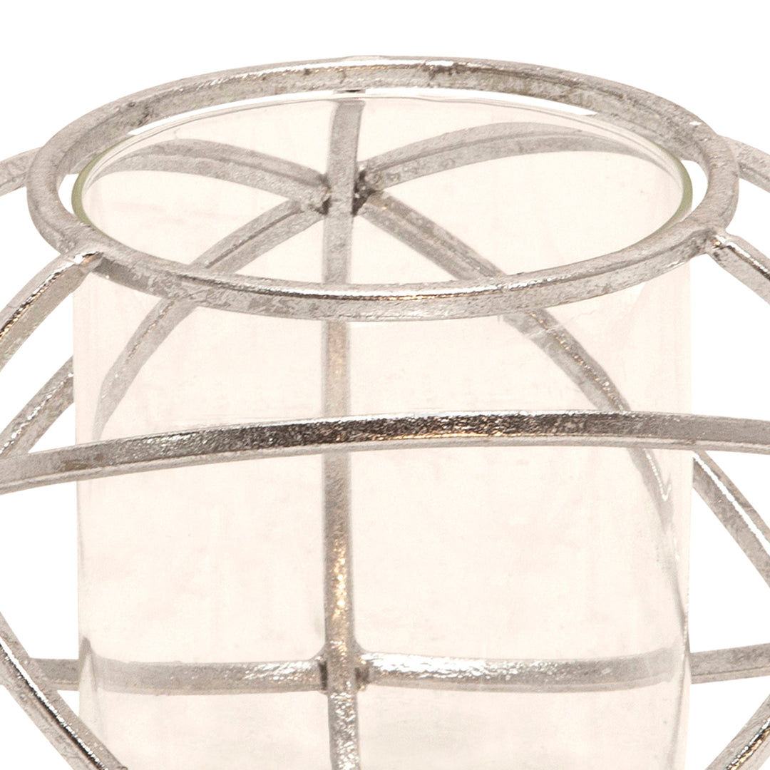 S/2 6" ORB CANDLE HOLDER , SILVER