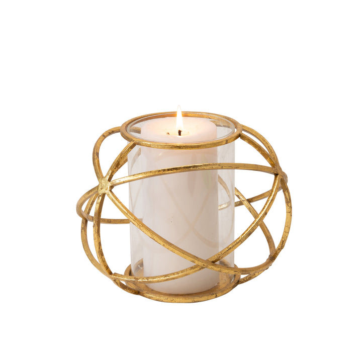 S/2 6" ORB CANDLE HOLDER , GOLD