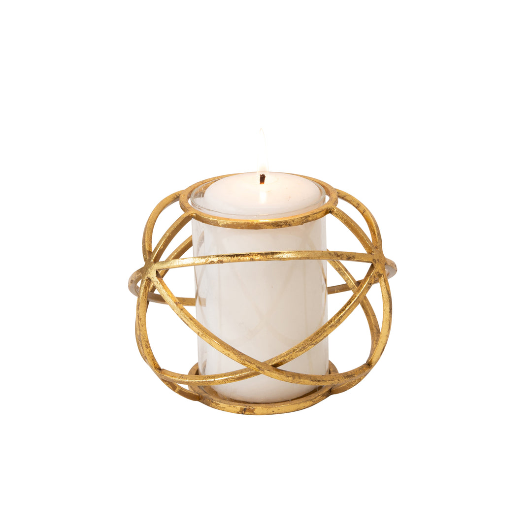 S/2 6" ORB CANDLE HOLDER , GOLD