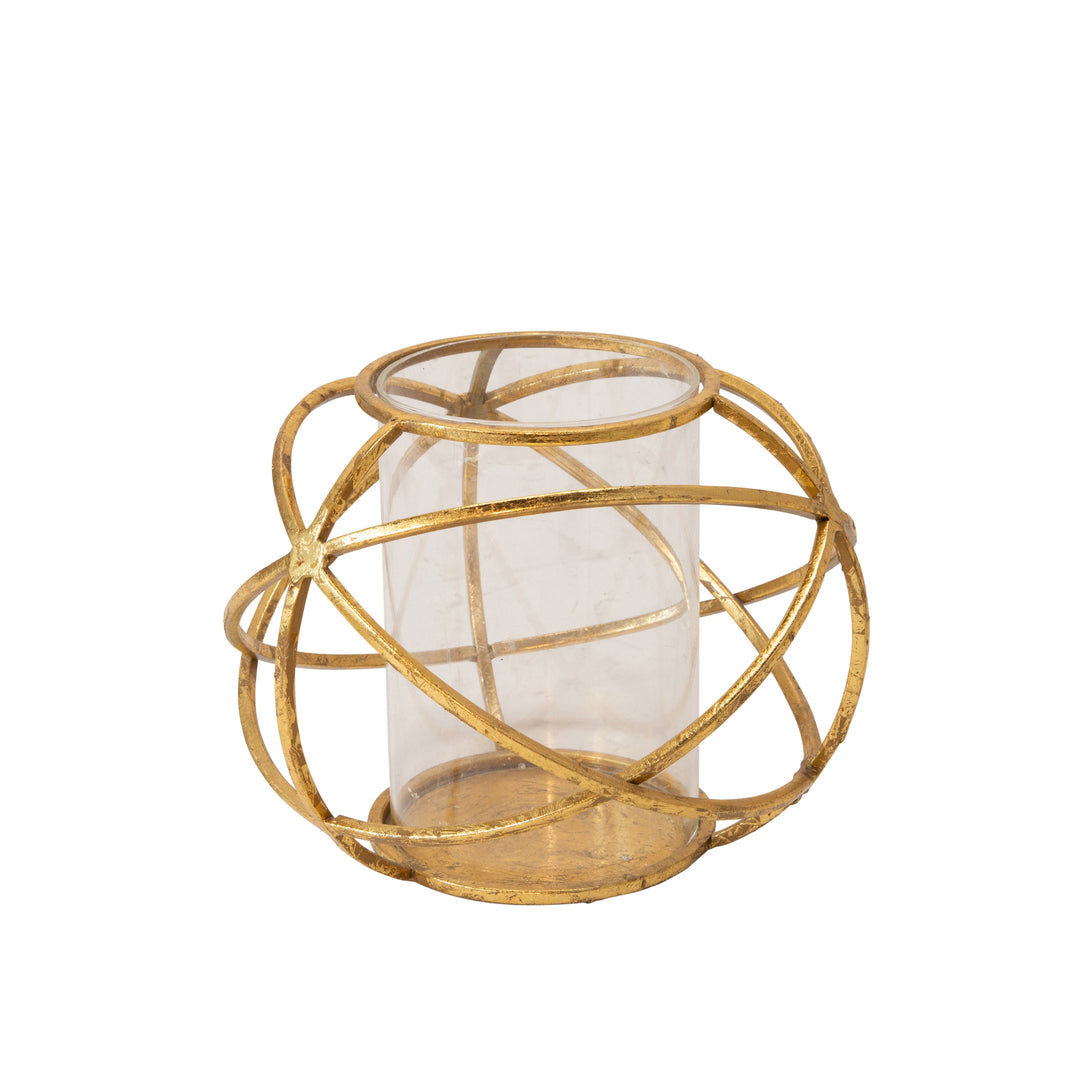 S/2 6" ORB CANDLE HOLDER , GOLD