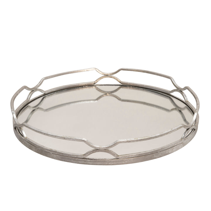 S/2 METAL 18/16" ROUND TRAYS, SILVER LEAF