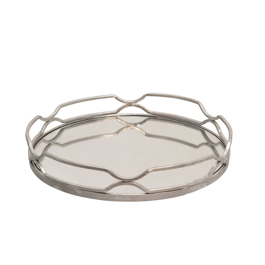 S/2 METAL 18/16" ROUND TRAYS, SILVER LEAF