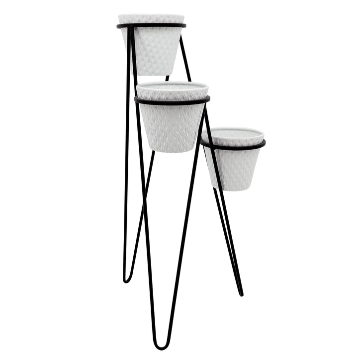 METAL 31" 3-TIER PLANTER, WHITE/BLACK