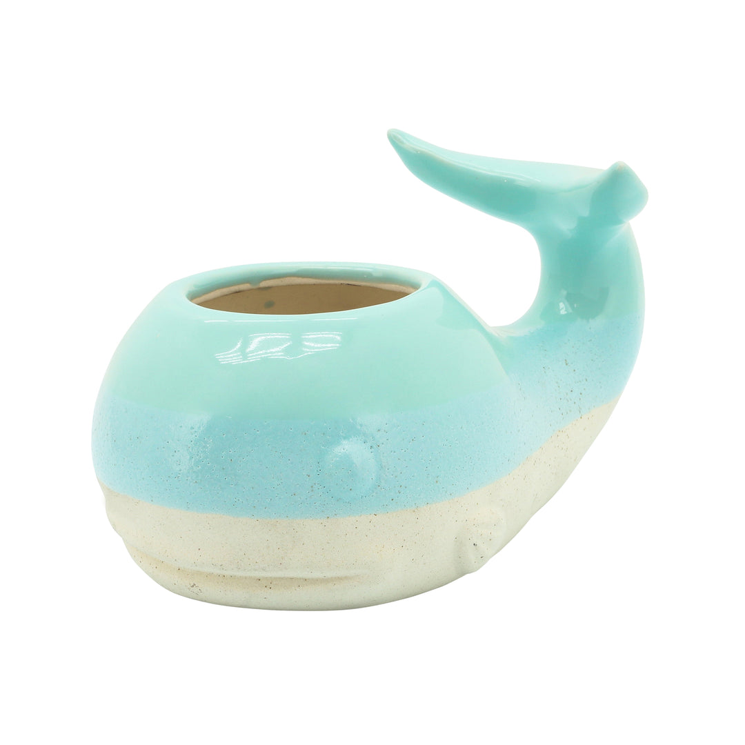 CERAMIC 5" WHALE PLANTER, GREEN