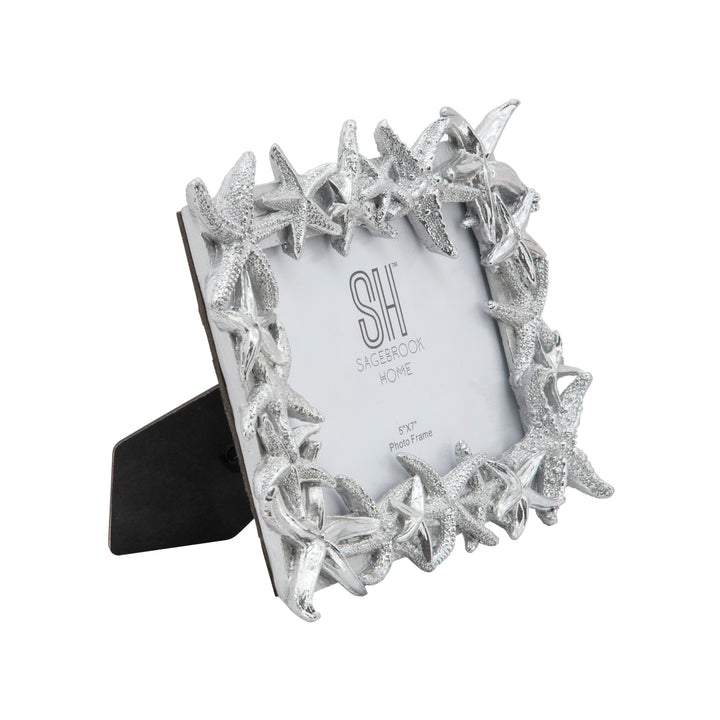 POLYRESIN 5X7" STARFISH PHOTO FRAME, SILVER