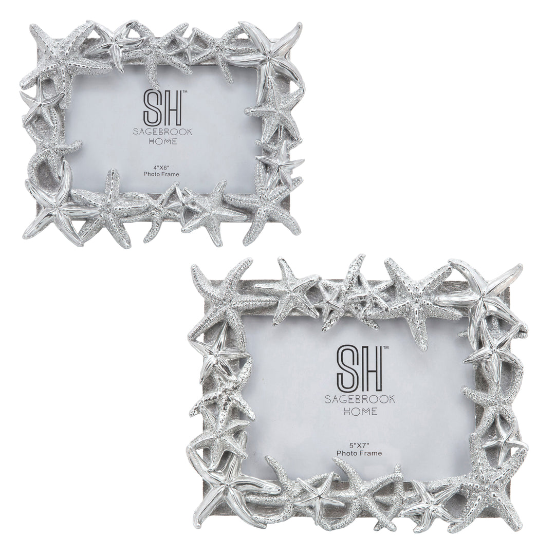 POLYRESIN 5X7" STARFISH PHOTO FRAME, SILVER