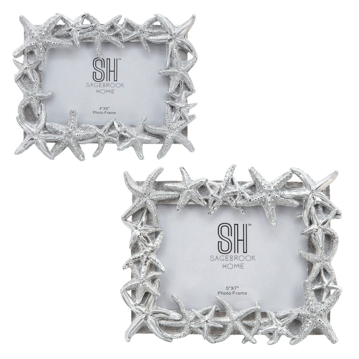 POLYRESIN 5X7" STARFISH PHOTO FRAME, SILVER